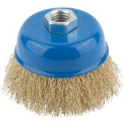 Корщетка тип «чашка» гайка М14 стальная латунированная волнистая проволока 75мм MOS 38942М